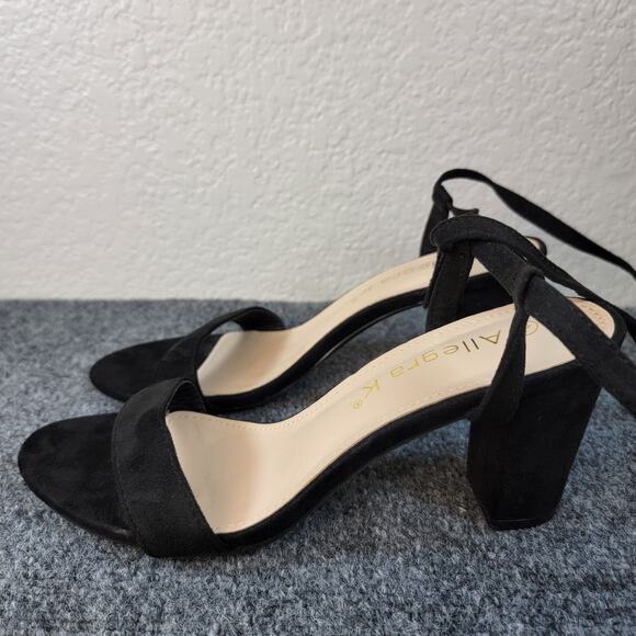Ankle Wrap Heels Womens Size 8 Black Faux Suede Strappy Block Sandals Allegra K - Picture 2 of 10